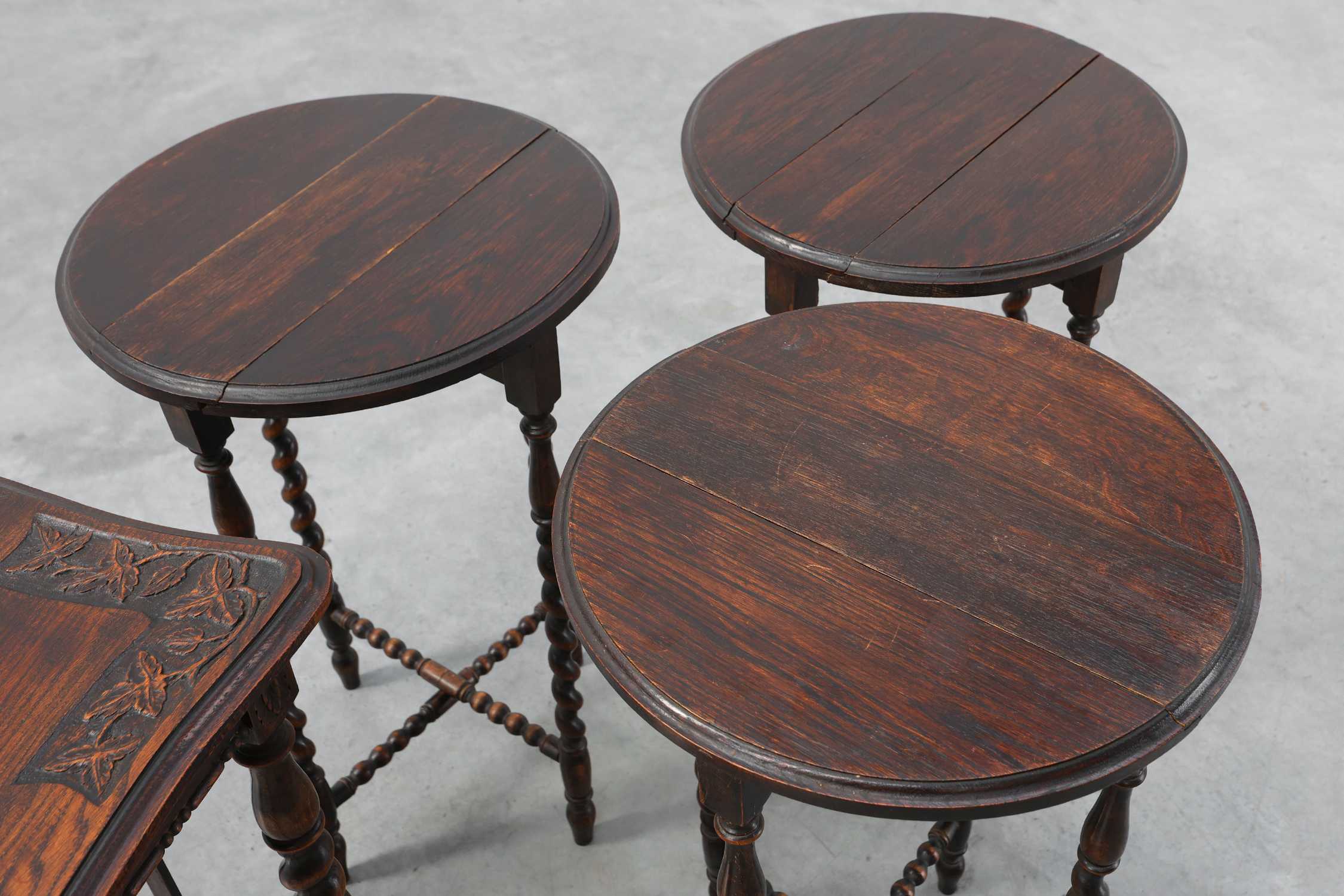 Set of Four Oak Barley Twist Nesting Tables, England, circa 1900thumbnail